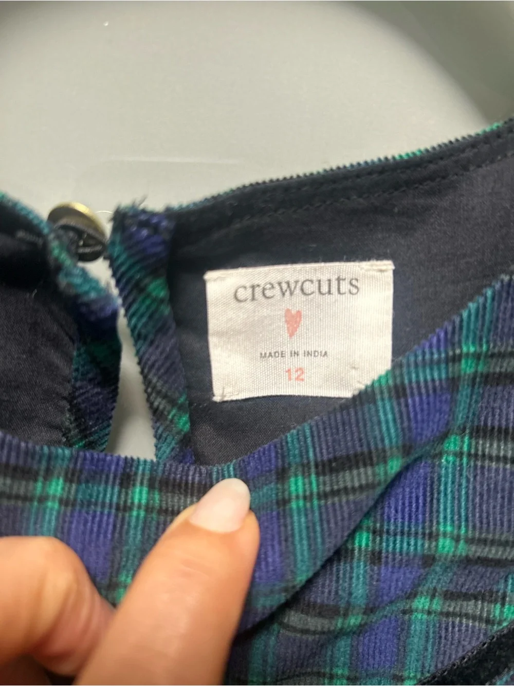 J.Crew crewcuts girls' Corduroy dress features a festive plaid pattern Size 12